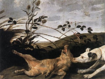 フランス・スナイダース Painting - 若いイノシシを捕まえるグレイハウンド フランス・スナイダースの犬